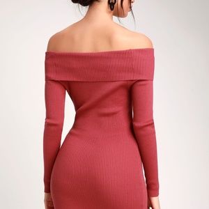 Berry Pink Ribbed Off-the-Shoulder Bodycon